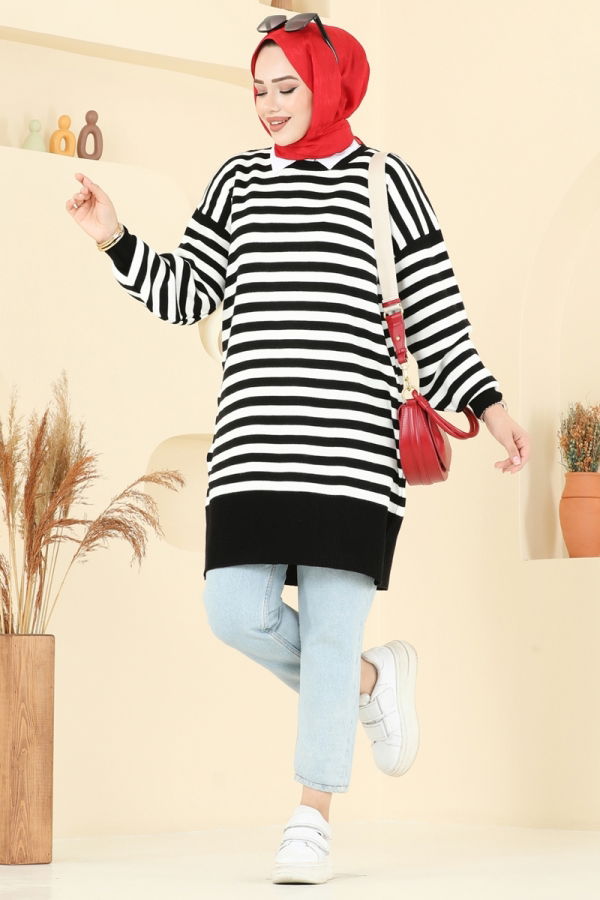 K.L. - Çizgi Detay Triko Tunik 6005KL398 Siyah