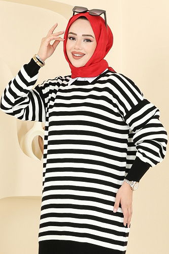moda selvim Çizgi Detay Triko Tunik 6005KL398 Siyah - Thumbnail