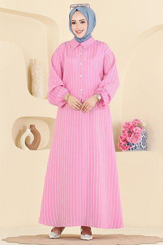 moda selvim Çizgi Detaylı 2 li Takım 126NZRK1200 Pembe - Thumbnail