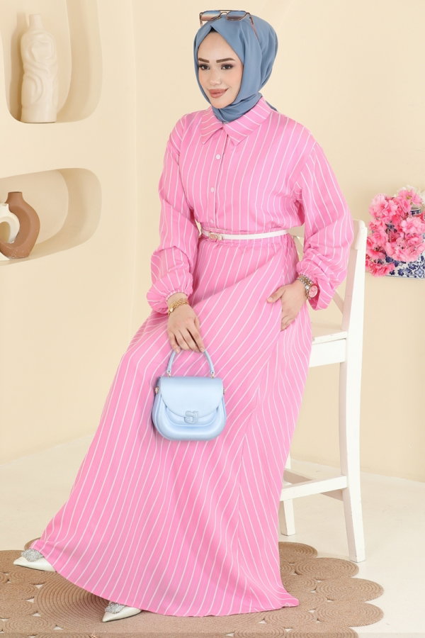 Modaselvim Kombin Çizgi Detaylı 2 li Takım 126NZRK1200 Pembe