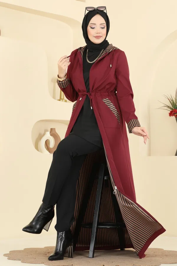 Modaselvim Ferace Çizgi Detaylı Bondit Ferace 2836ASMK1074 Bordo