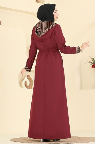 moda selvim Çizgi Detaylı Bondit Ferace 2836ASMK1074 Bordo - Thumbnail