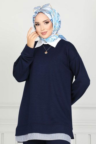moda selvim Çizgi Detaylı Modal Kumaş Takım 1741LVN1041 Laci - Thumbnail