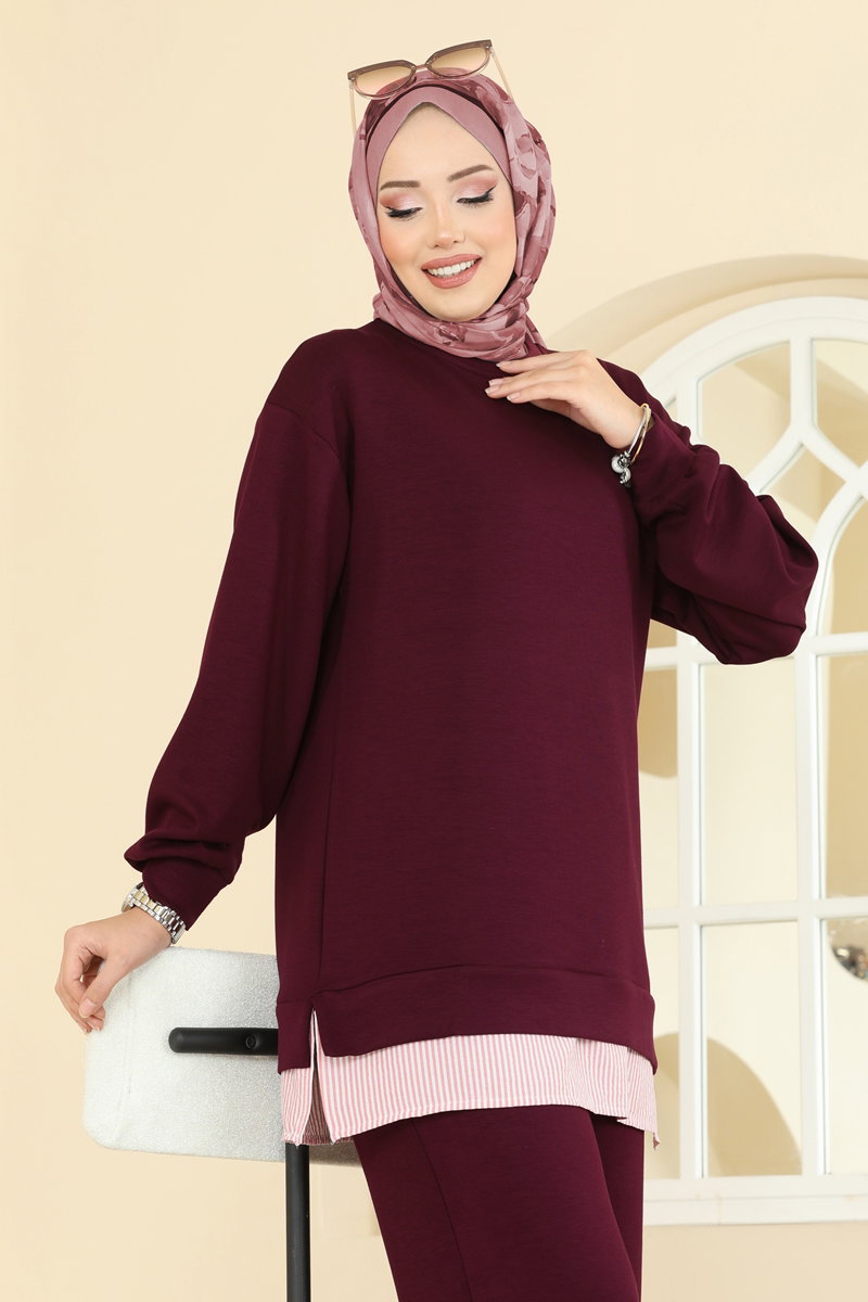 Çizgi Detaylı Modal Takım 3246HBS856 Açık Bordo