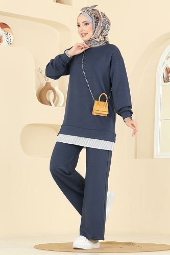 moda selvim Çizgi Detaylı Modal Takım 3246HBS856 Antrasit - Thumbnail