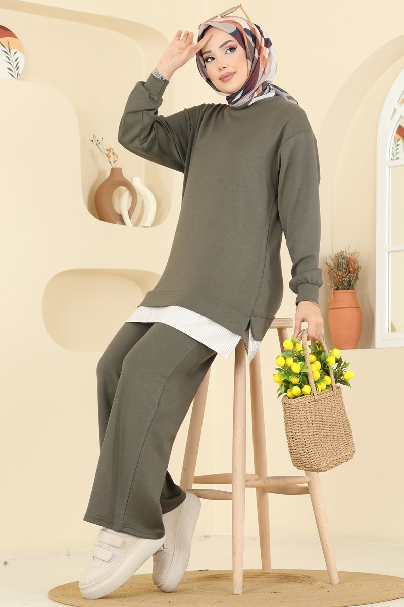 Çizgi Detaylı Modal Takım 3246HBS856 Haki