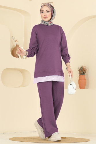 H.B.S. - Çizgi Detaylı Modal Takım 3246HBS856 Koyu Lila