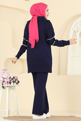 moda selvim Çizgi Detaylı Triko Takım 01050BRZ597 Laci - Thumbnail