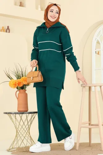 B.R.Z - Çizgi Detaylı Triko Takım 01050BRZ597 Petrol