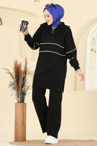 B.R.Z - Çizgi Detaylı Triko Takım 01050BRZ597 Siyah