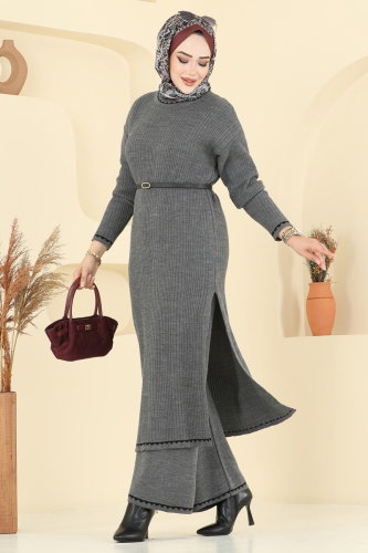 A.Y.D. - Çizgi Detaylı Triko Takım 2713AYD574 Füme