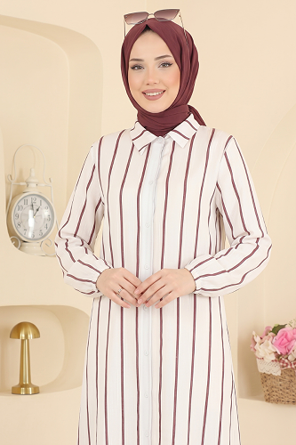 moda selvim Çizgi Detaylı Uzun Tunik 169NZRK1200 Bordo - Thumbnail