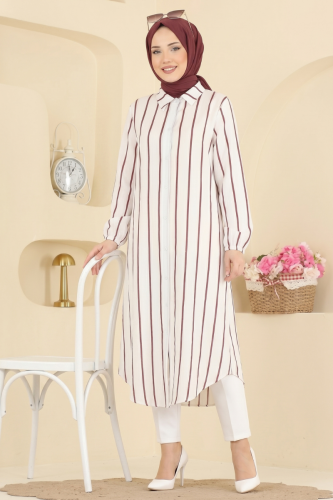 N.Z.R.K. - Çizgi Detaylı Uzun Tunik 169NZRK1200 Bordo