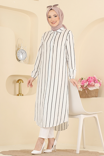 moda selvim Çizgi Detaylı Uzun Tunik 169NZRK1200 Siyah - Thumbnail