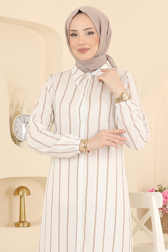moda selvim Çizgi Detaylı Uzun Tunik 169NZRK1200 Vizyon - Thumbnail