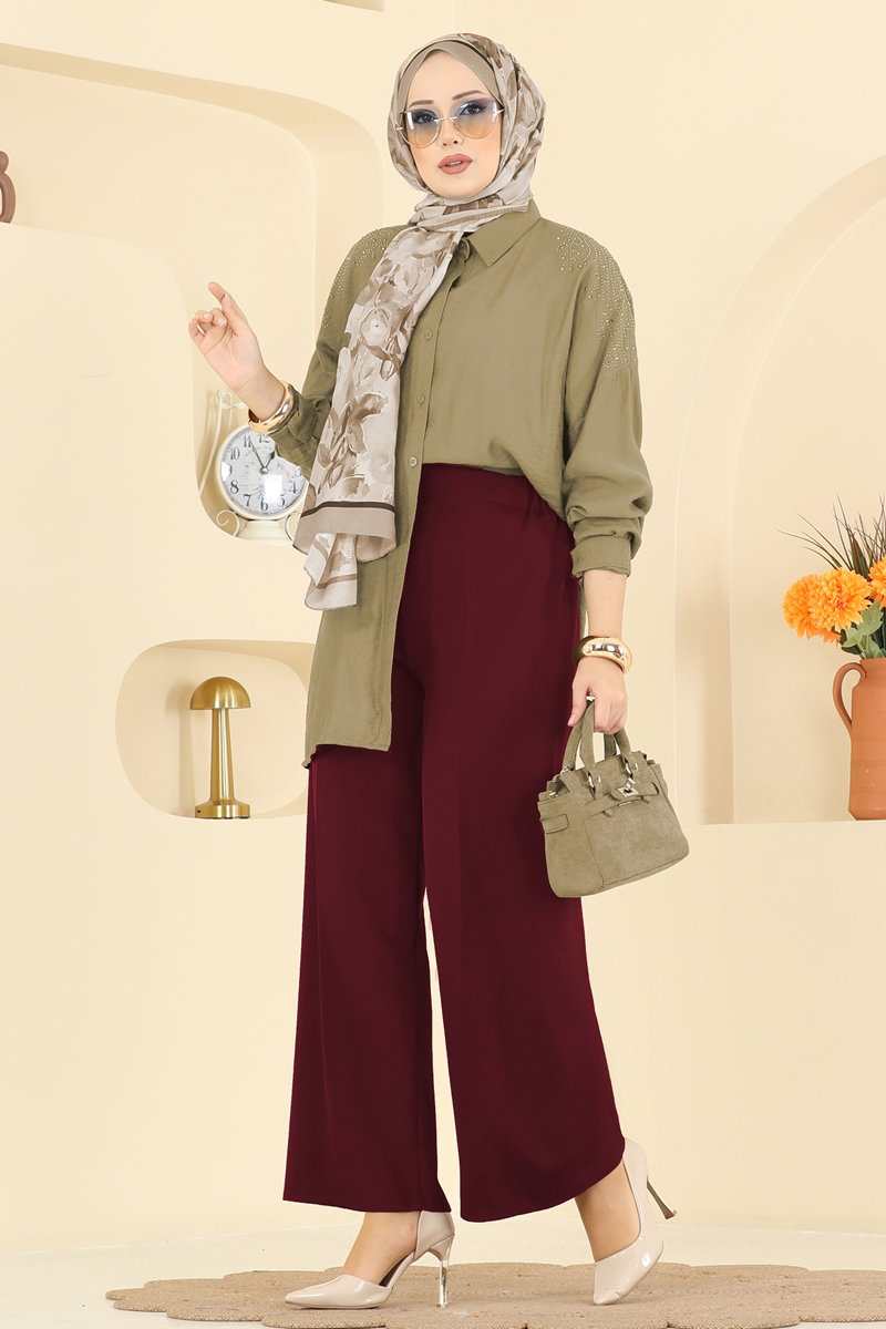 Çizgi Hatlı Dabıl Pantolon 0651ERK1158 Bordo