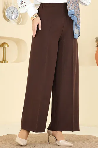 moda selvim Çizgi Hatlı Dabıl Pantolon 0651ERK1158 Kahve - Thumbnail