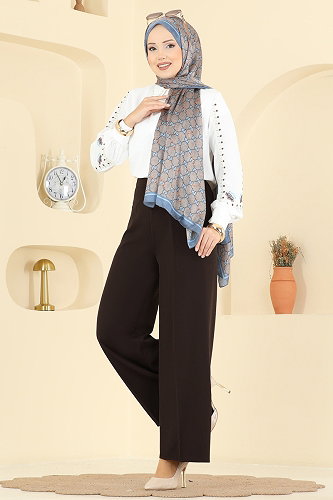 moda selvim Çizgi Hatlı Dabıl Pantolon 0651ERK1158 Kahve - Thumbnail