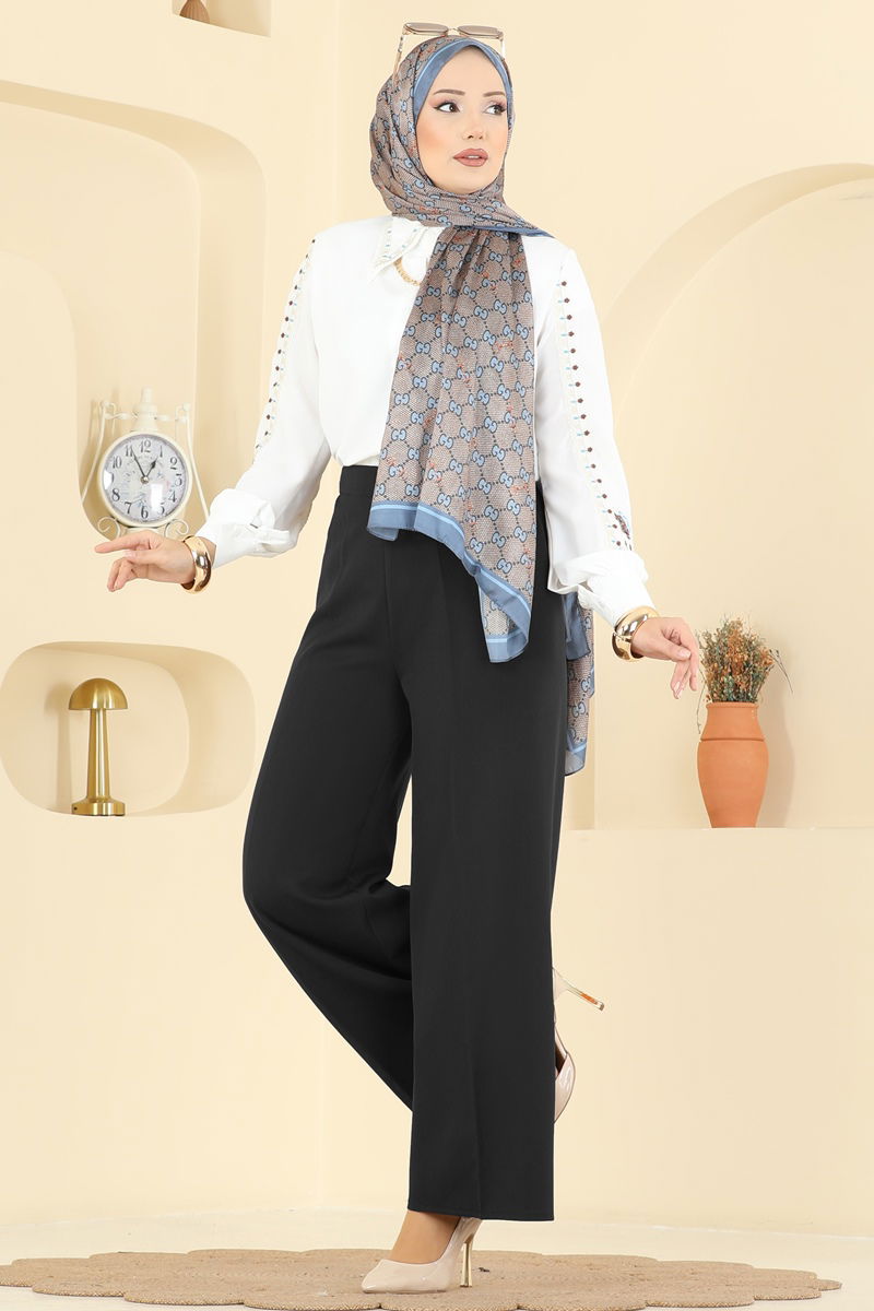 Çizgi Hatlı Dabıl Pantolon 0651ERK1158 Siyah