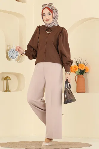 moda selvim Çizgi Hatlı Dabıl Pantolon 0651ERK1158 Vizyon - Thumbnail