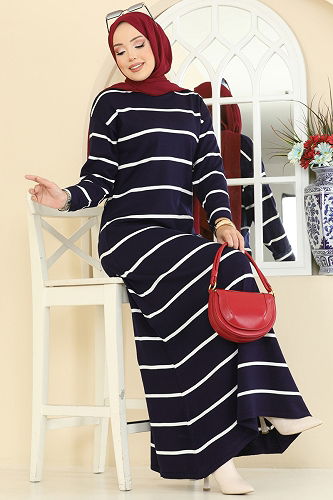 moda selvim Çizgili Triko Elbise 2747AYD574 Laci - Thumbnail