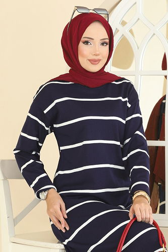 moda selvim Çizgili Triko Elbise 2747AYD574 Laci - Thumbnail