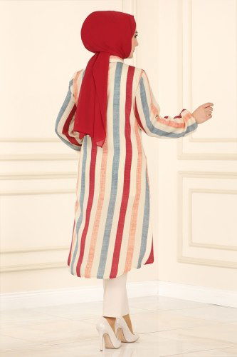 moda selvim Çizgili Viskon Tesettür Tunik 2041BG354 Bordo - Thumbnail