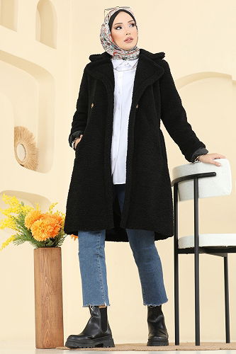 moda selvim Coat 031OZT1013 Black - Thumbnail