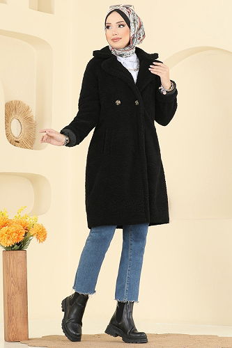 moda selvim Coat 031OZT1013 Black - Thumbnail