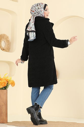 moda selvim Coat 031OZT1013 Black - Thumbnail