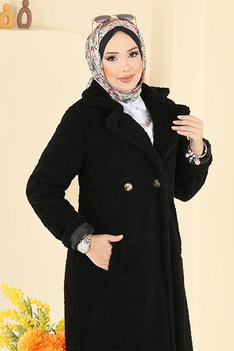 moda selvim معطف أسود 031OZT1013 - Thumbnail