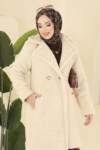 moda selvim Coat 031OZT1013 Stone - Thumbnail