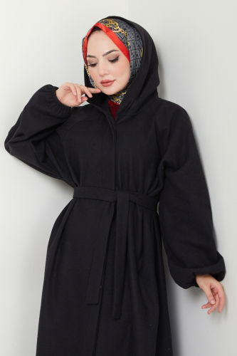 moda selvim Coat 0502BG354 Black - Thumbnail