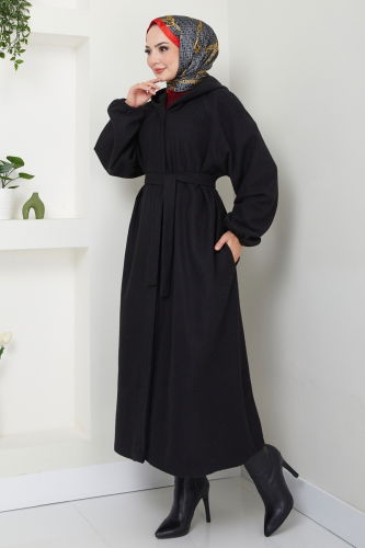 moda selvim Coat 0502BG354 Black - Thumbnail