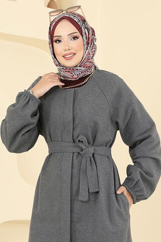 moda selvim معطف رمادي غامق 0504BG354 - Thumbnail