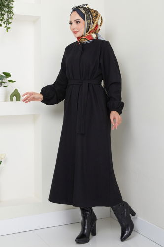 moda selvim Coat 0504BG354 Black - Thumbnail