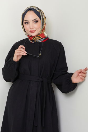 moda selvim Coat 0504BG354 Black - Thumbnail