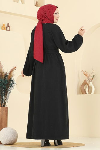 moda selvim Coat 0504BG354 Black - Thumbnail