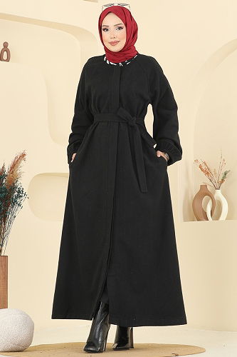 moda selvim Coat 0504BG354 Black - Thumbnail