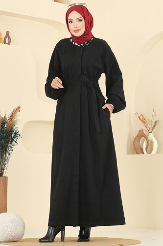 moda selvim Coat 0504BG354 Black - Thumbnail