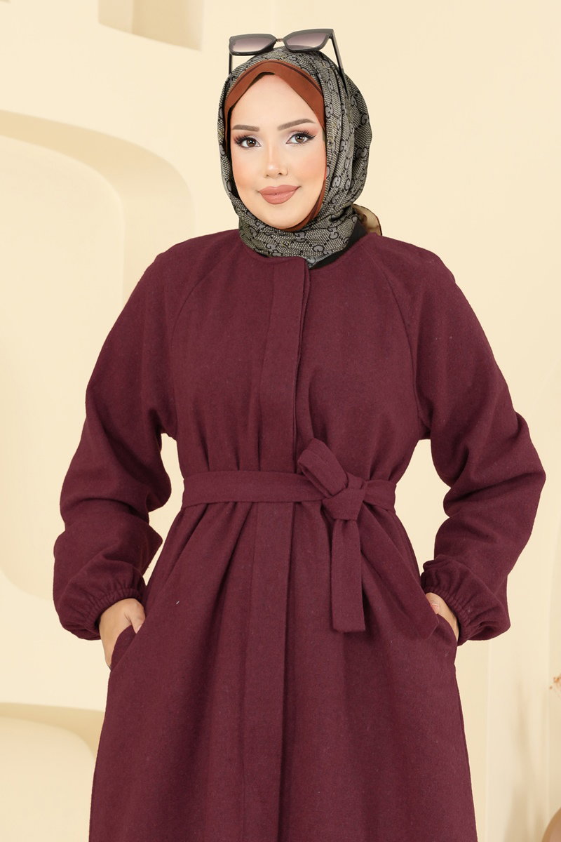 Coat 0504BG354 Burgundy - Moda Selvim