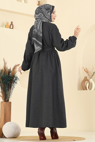 moda selvim معطف رمادي غامق 0504BG354 - Thumbnail