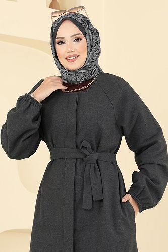 moda selvim معطف رمادي غامق 0504BG354 - Thumbnail