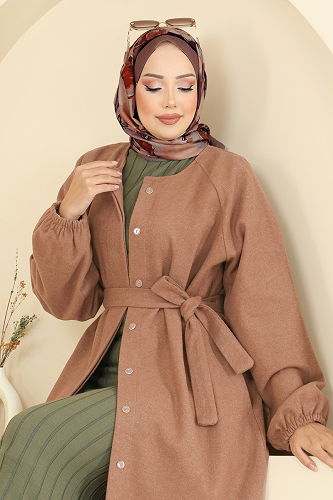 moda selvim معطف عسلي فاتح 0504BG354 - Thumbnail