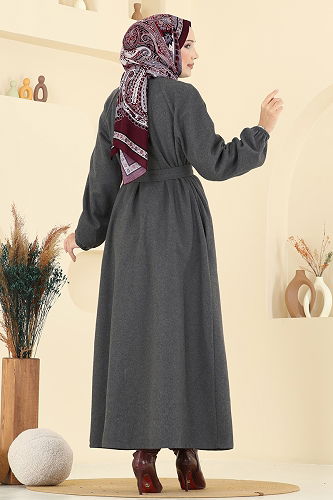 moda selvim معطف رمادي غامق 0504BG354 - Thumbnail