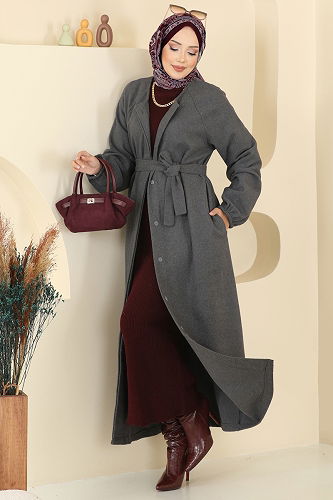 moda selvim معطف رمادي غامق 0504BG354 - Thumbnail