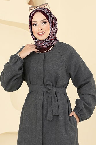 moda selvim معطف رمادي غامق 0504BG354 - Thumbnail