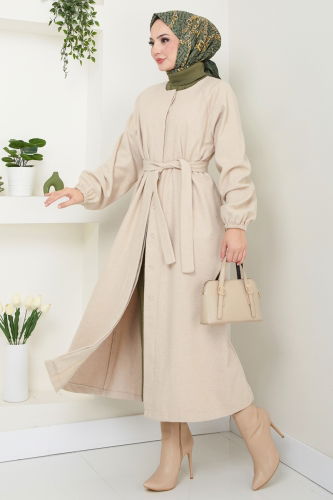 moda selvim Coat 0504BG354 Stone - Thumbnail