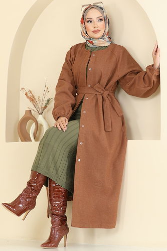 moda selvim معطف عسلي 0504BG354 - Thumbnail