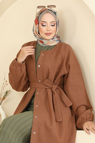 moda selvim معطف عسلي 0504BG354 - Thumbnail